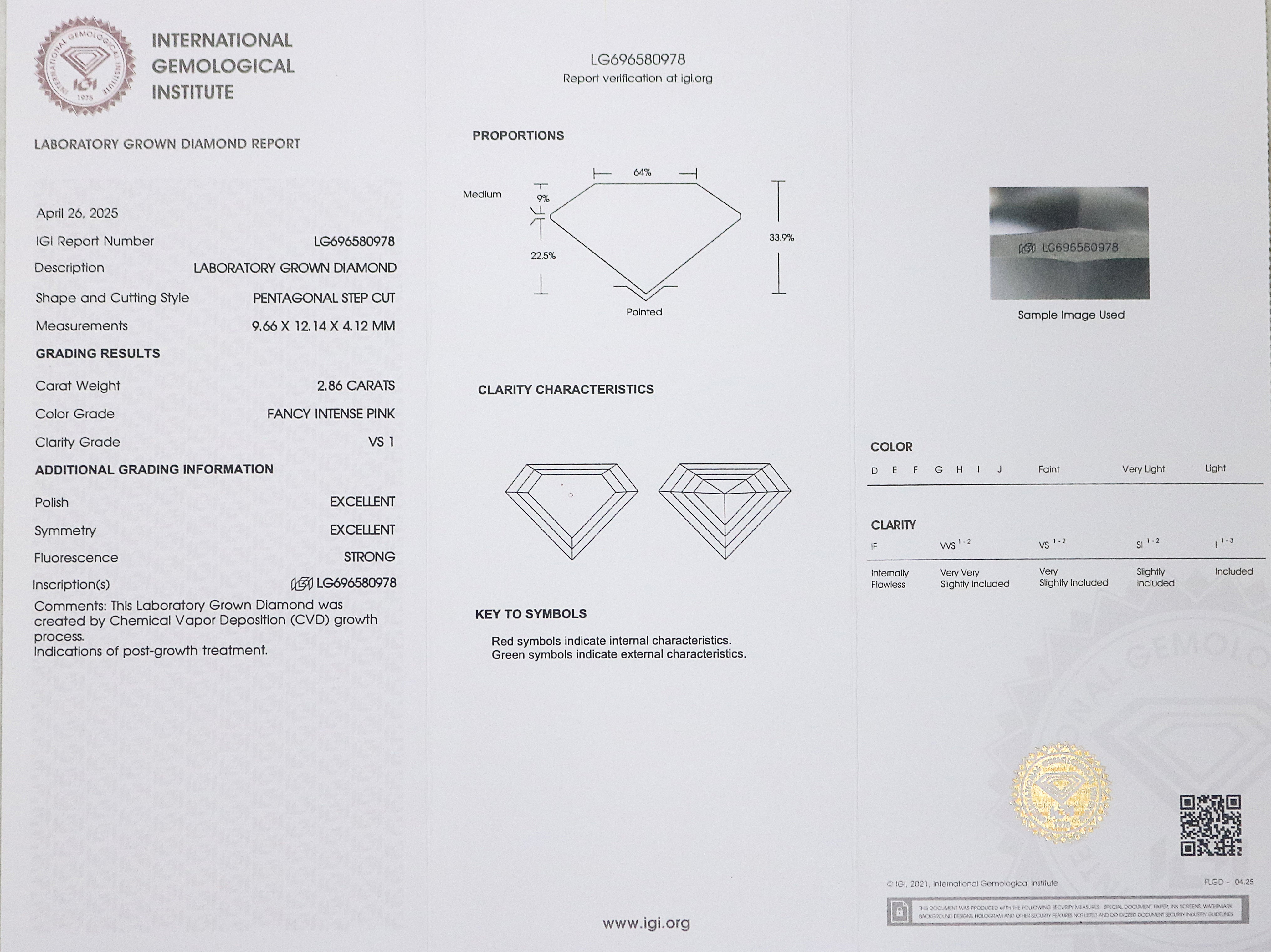 2.86 CT IGI Certified Shield Step Cut Diamond Fancy Intense Pink Color Diamond VS1 Clarity Lab Grown Diamond Lab Created CVD Diamond L3329