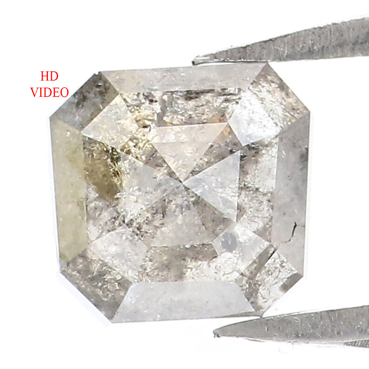 0.97 CT Natural Loose Radiant Shape Diamond Salt And Pepper Radiant Diamond 5.60 MM Natural Black Grey Color Radiant Rose Cut Diamond KQ723