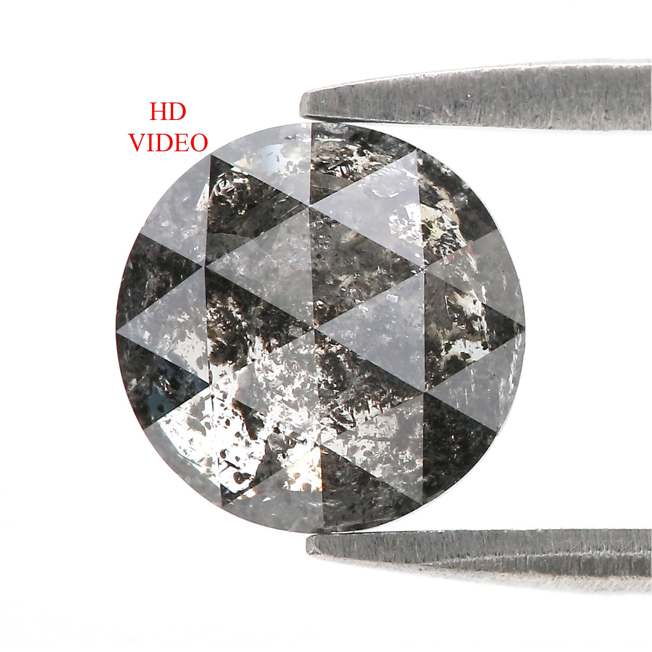 Natural Round Salt and Pepper Diamond 1.80 CT Loose Rose Cut Black Gray Stone 8.20 MM Rustic Diamond For Custom Engagement Ring L3681