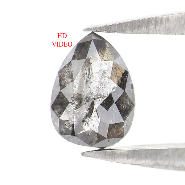 Natural Loose Pear Salt And Pepper Diamond Black Grey Color 0.43 CT 5.32 MM Pear Shape Rose Cut Diamond KR2540