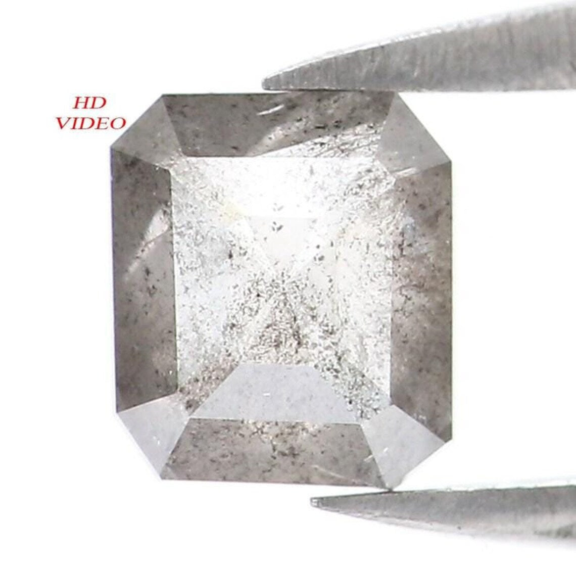0.67 Ct Natural Loose Emerald Shape Diamond Salt And Pepper Emerald Diamond 5.20 MM Natural Black Grey Color Emerald Rose Cut Diamond NQ8706