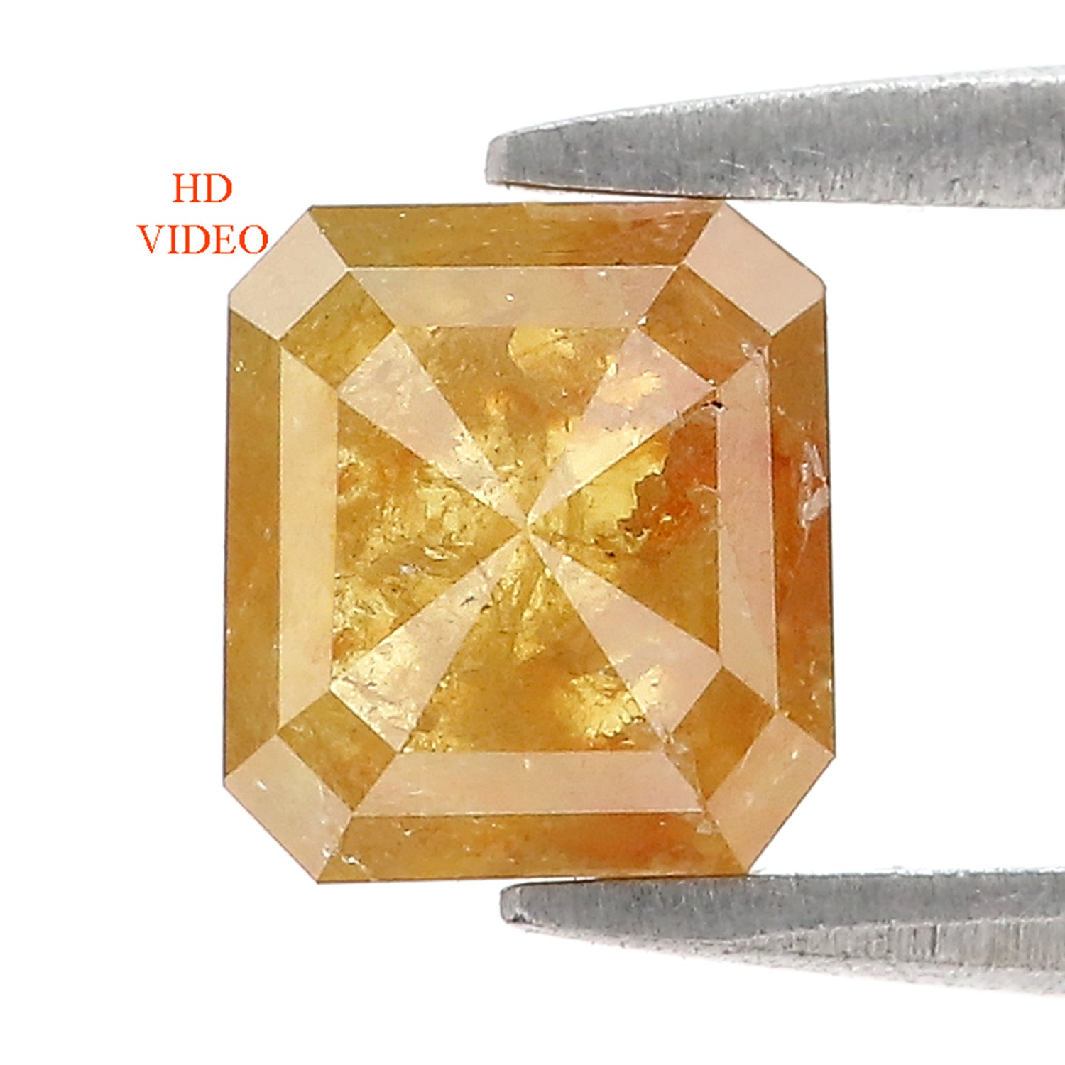 Natural Asscher Yellow Diamond 1.58 CT Loose Rose Cut Brown Stone 6.80 MM Rustic Diamond Asscher Diamond For Custom Engagement Ring L3633