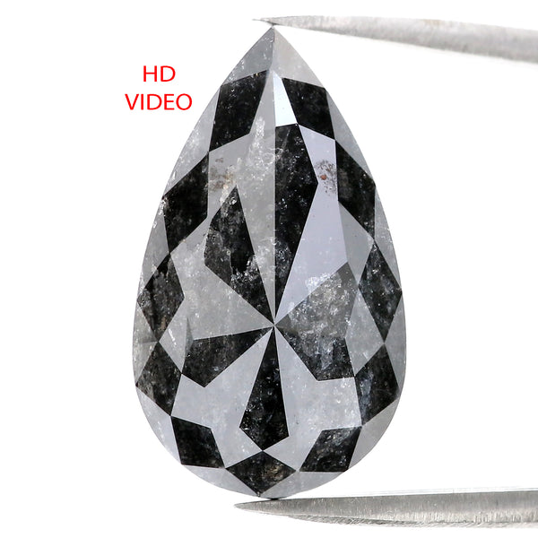 4.08 CT Natural Loose Pear Shape Diamond Salt And Pepper Pear Rose Cut Diamond 21.20 MM Black Grey Color Pear Rose Cut Diamond LQ3018