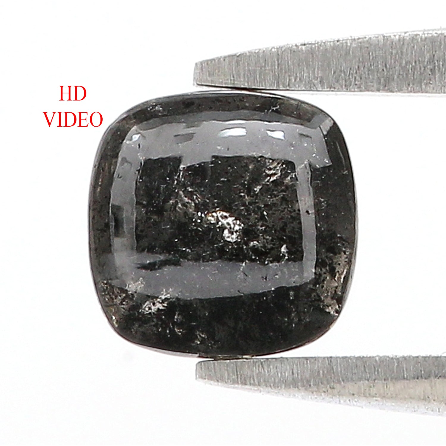 1.18 CT Unique Cushion Shape Salt And Pepper Sand Stone Cabochon Diamond 5.70 MM Natural Loose Black Grey Color Cushion Uncut Diamond L3501