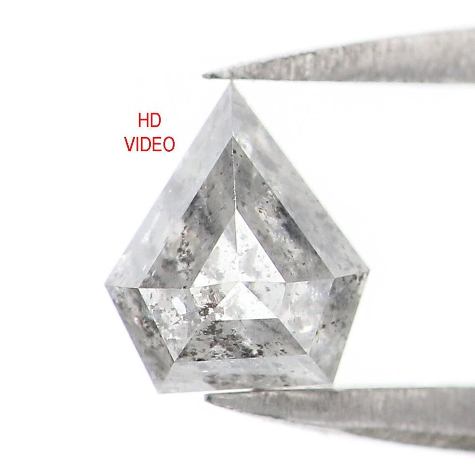 0.64 CT Natural Loose Shield Shape Diamond Salt And Pepper Shield Diamond 5.80 MM Natural Black Gray Color Shield Rose Cut Diamond NQ1672
