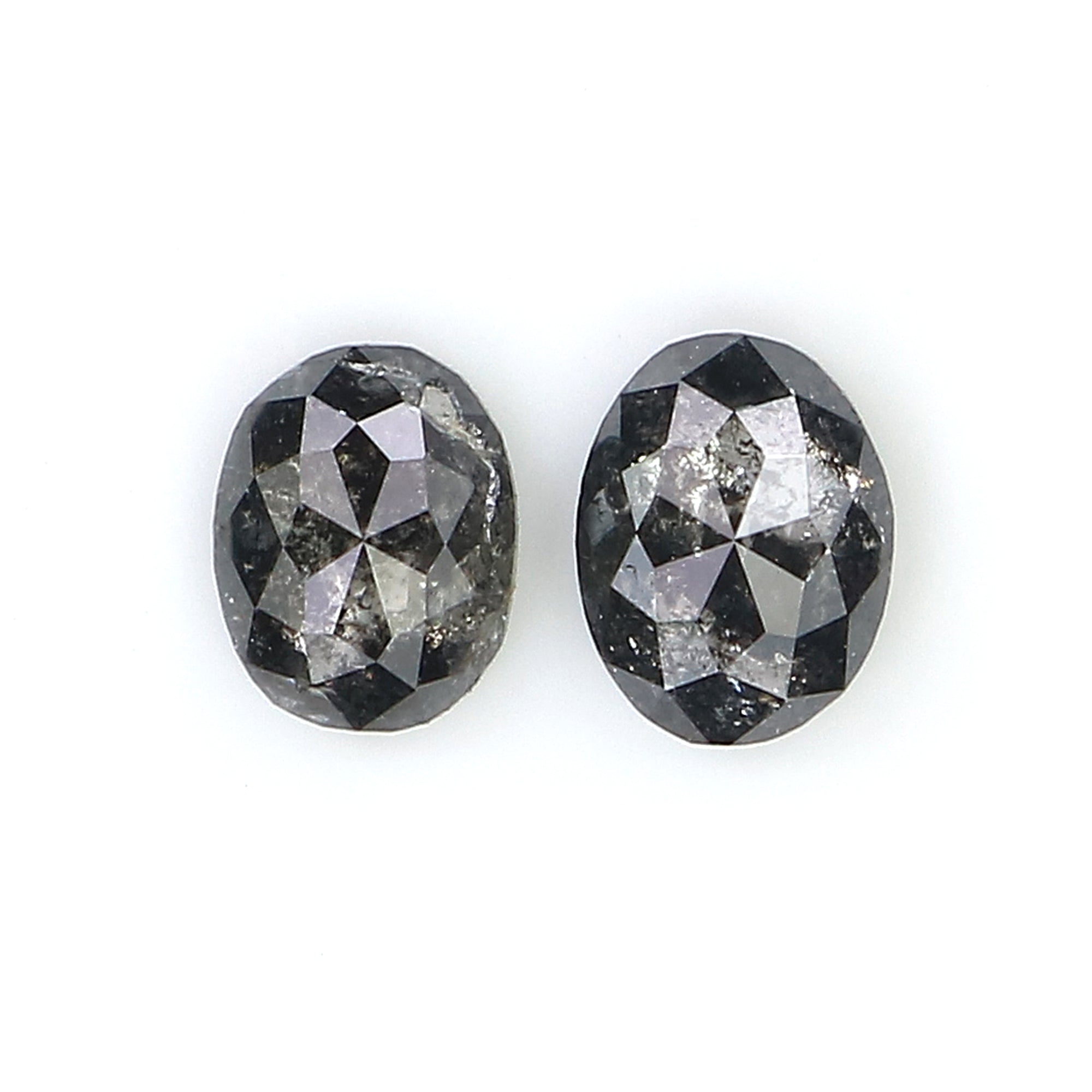 0.48 CT Natural Loose Oval Cut Pair Diamond Salt And Pepper Oval Shape Diamond 4.60 MM Natural Black Grey Color Oval Rose Cut Diamond LQ2764