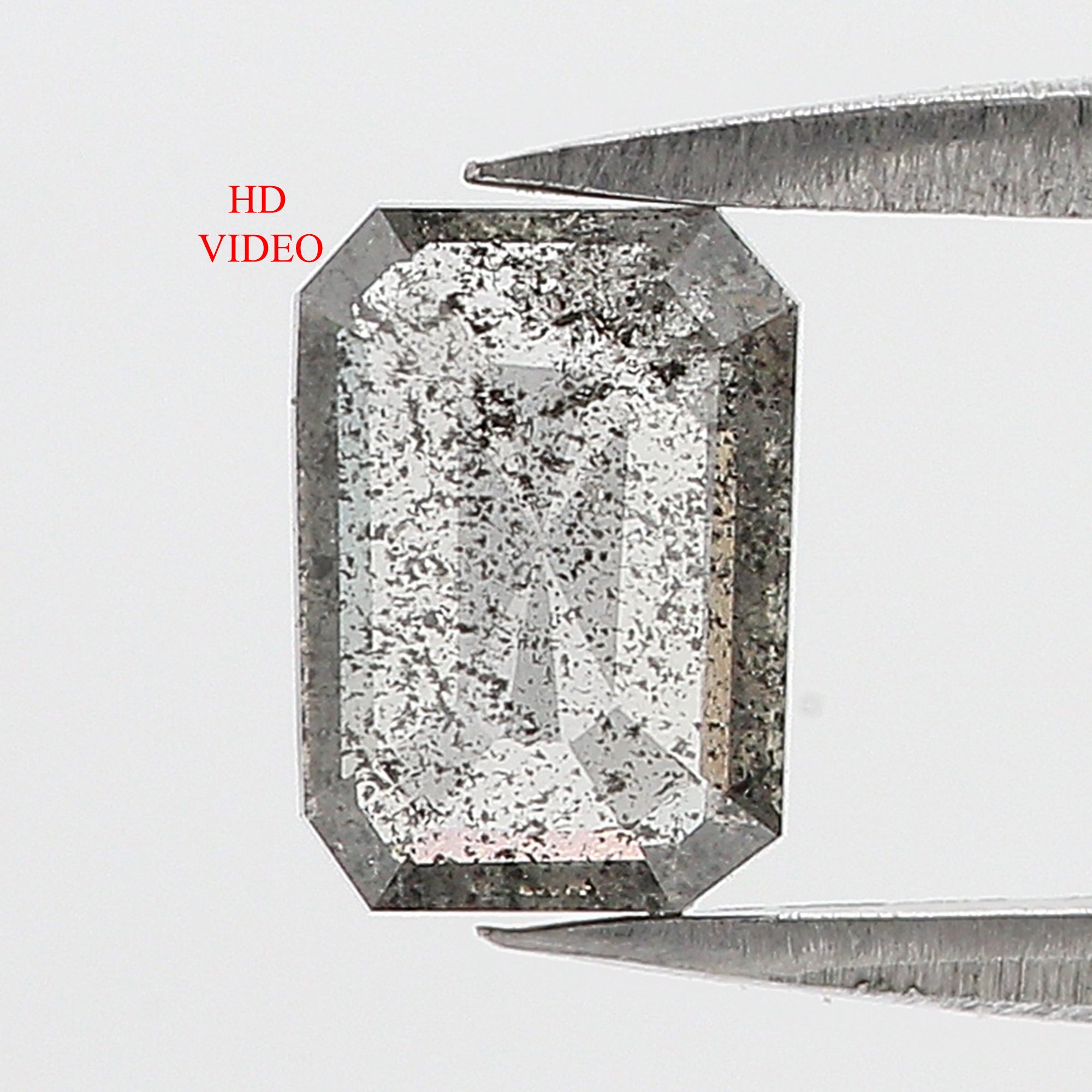 0.92 CT Natural Loose Emerald Shape Diamond Salt And Pepper Emerald Shape Diamond 7.30 MM Black Grey Color Emerald Rose Cut Diamond QL8200