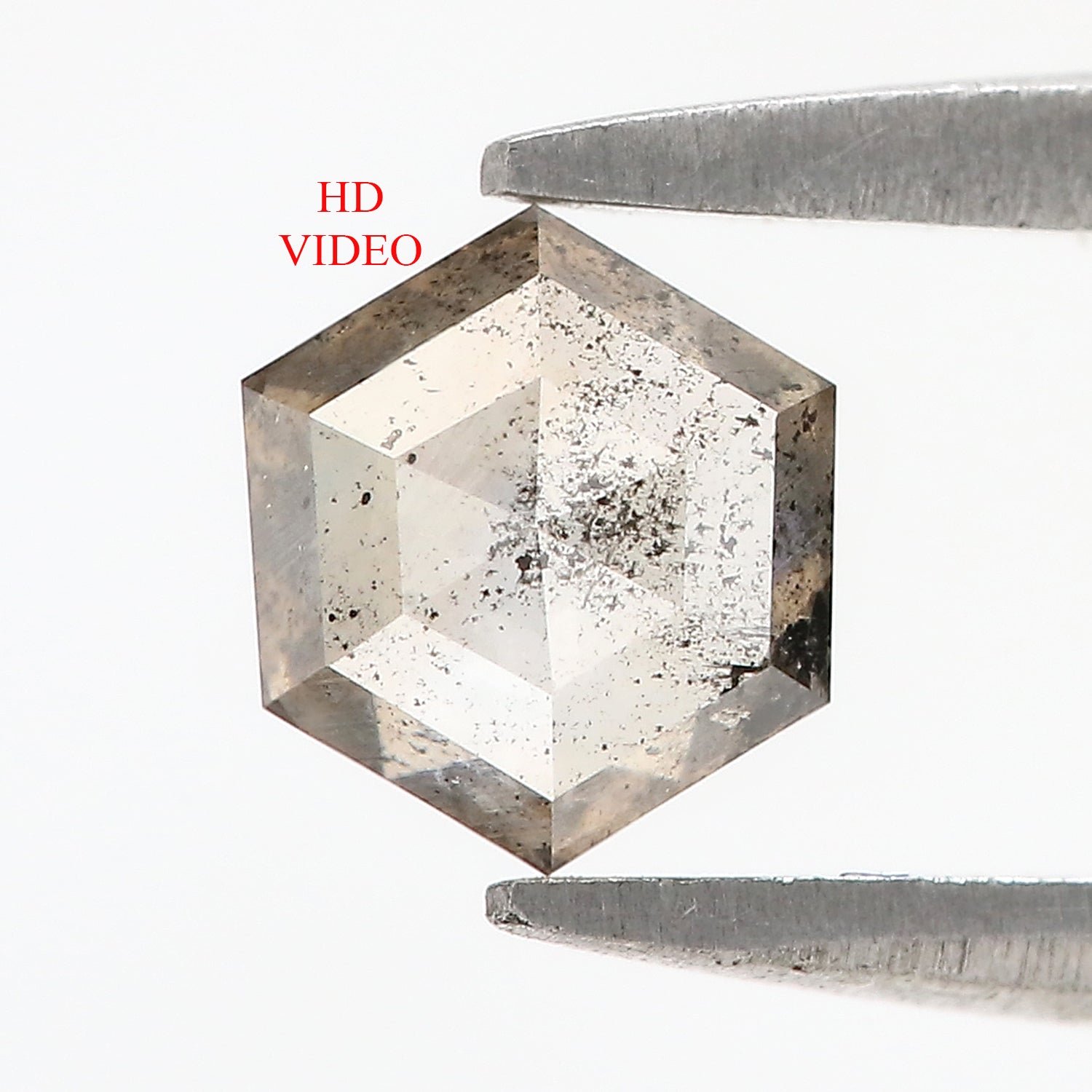 0.77 CT Natural Loose Hexagon Shape Diamond Salt And Pepper Hexagon Shape Diamond 5.95 MM Black Grey Color Hexagon Rose Cut Diamond QL9543