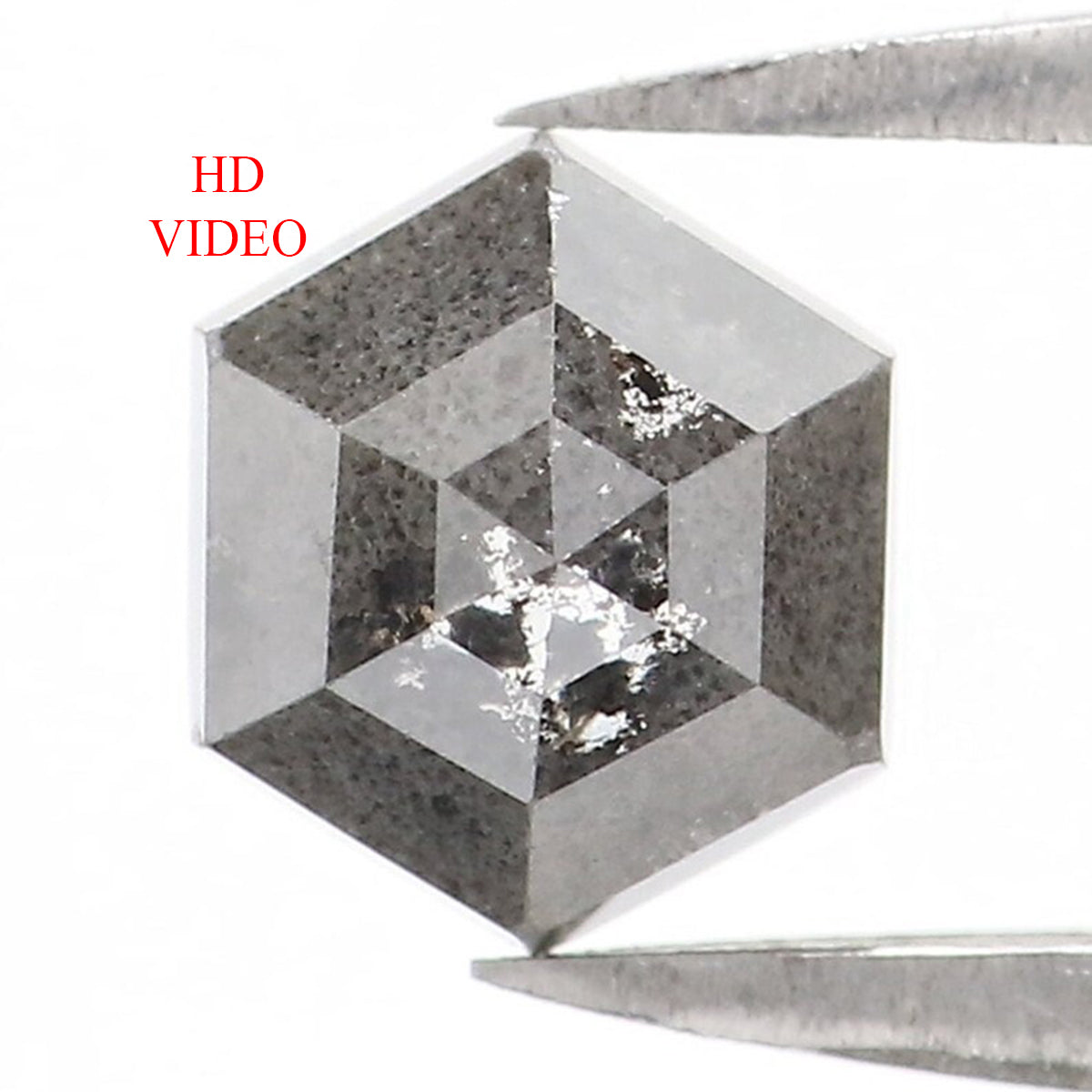 1.05 CT Natural Loose Hexagon Shape Diamond Salt And Pepper Hexagon Cut Diamond 6.40 MM Natural Black Grey Hexagon Rose Cut Diamond KQ2406