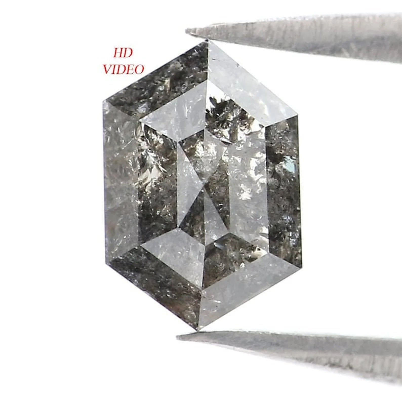 0.97 CT Natural Loose Hexagon Shape Diamond Salt And Pepper Hexagon Cut Diamond 7.40 MM Natural Diamond Black Grey Hexagon Diamond QN9282