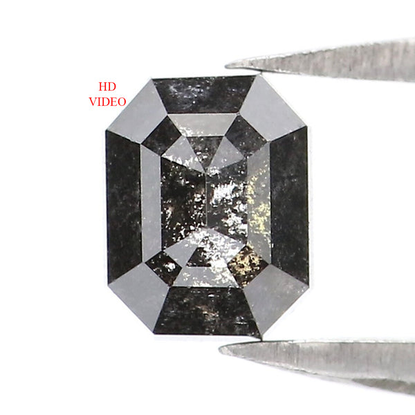 Natural Loose Emerald Salt And Pepper Diamond Black Grey Color 0.83 CT 5.20 MM Emerald Shape Rose Cut Diamond L7414