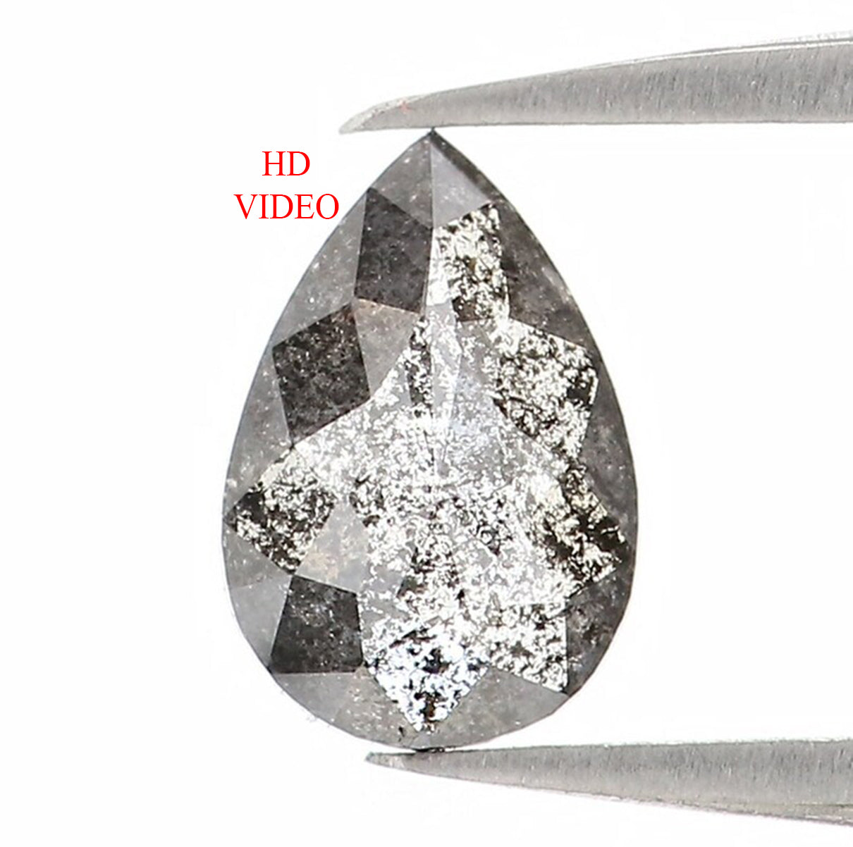 Natural Loose Pear Salt And Pepper Diamond Black Grey Color 0.42 CT 6.10 MM Pear Shape Rose Cut Diamond KR2393