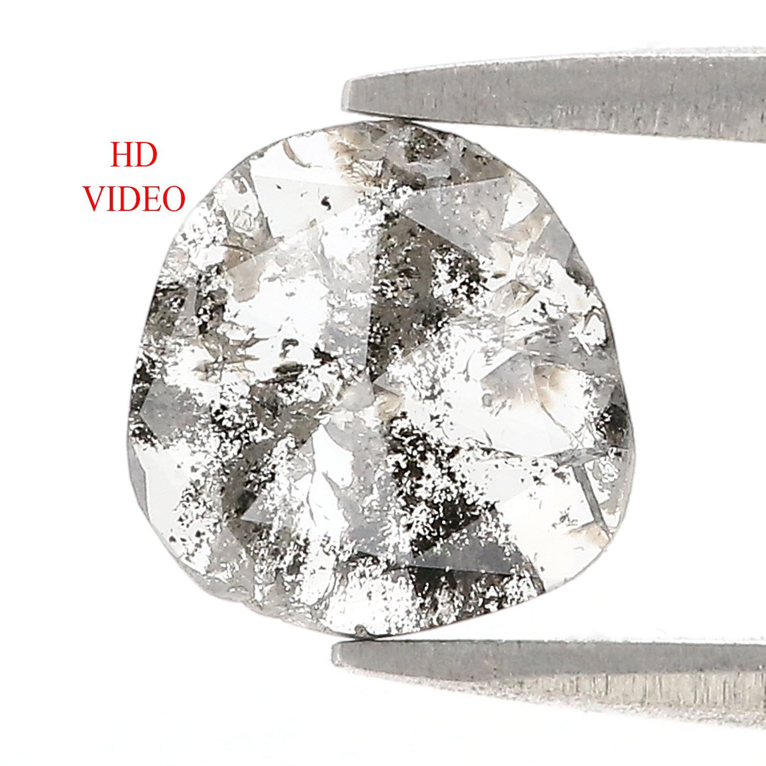 0.95 CT Natural Loose Slice Shape Diamond Salt And Pepper Slice Uncut Diamond 8.15 MM Natural Black Grey Slice Irregular Cut Diamond L3553