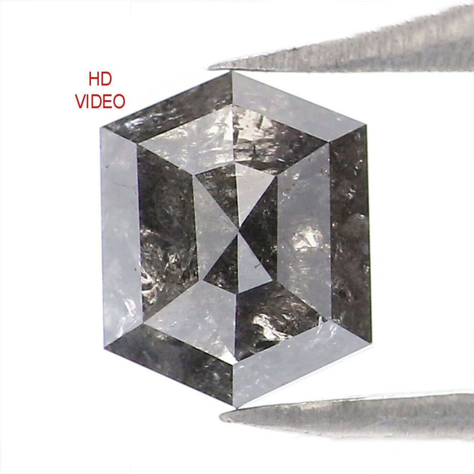 0.86 Ct Natural Loose Hexagon Shape Diamond Salt And Pepper Hexagon Diamond 6.55 MM Natural Black Grey Color Hexagon Rose Cut Diamond NQ2064