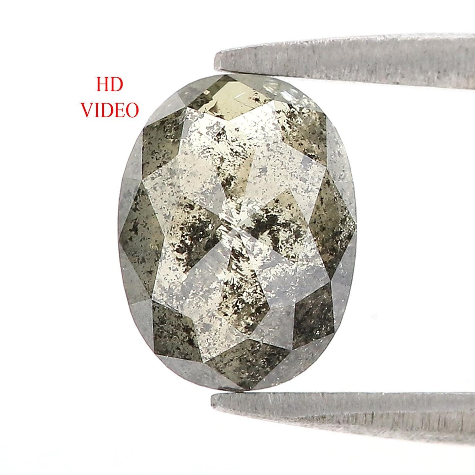 1.61 Ct Natural Loose Oval Shape Diamond Salt and Pepper Oval Diamond 8.55 MM Natural Loose Black Grey Color Oval Rose Cut Diamond QN870