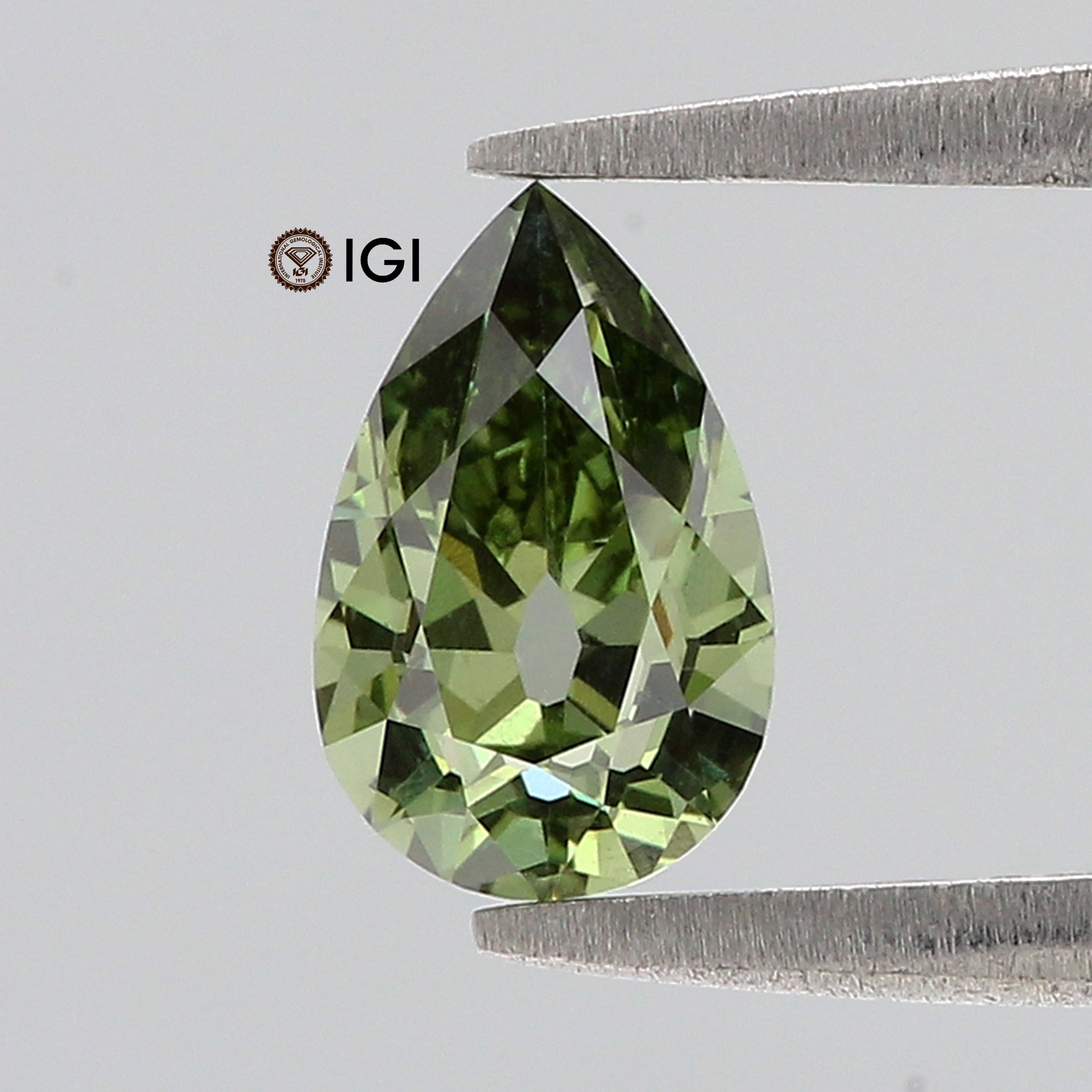 1.00 CT IGI Certified Pear Old European Cut Diamond Fancy Vivid Green Color VS1 Clarity Lab Grown Diamond Lab Created Lab Diamond L3676