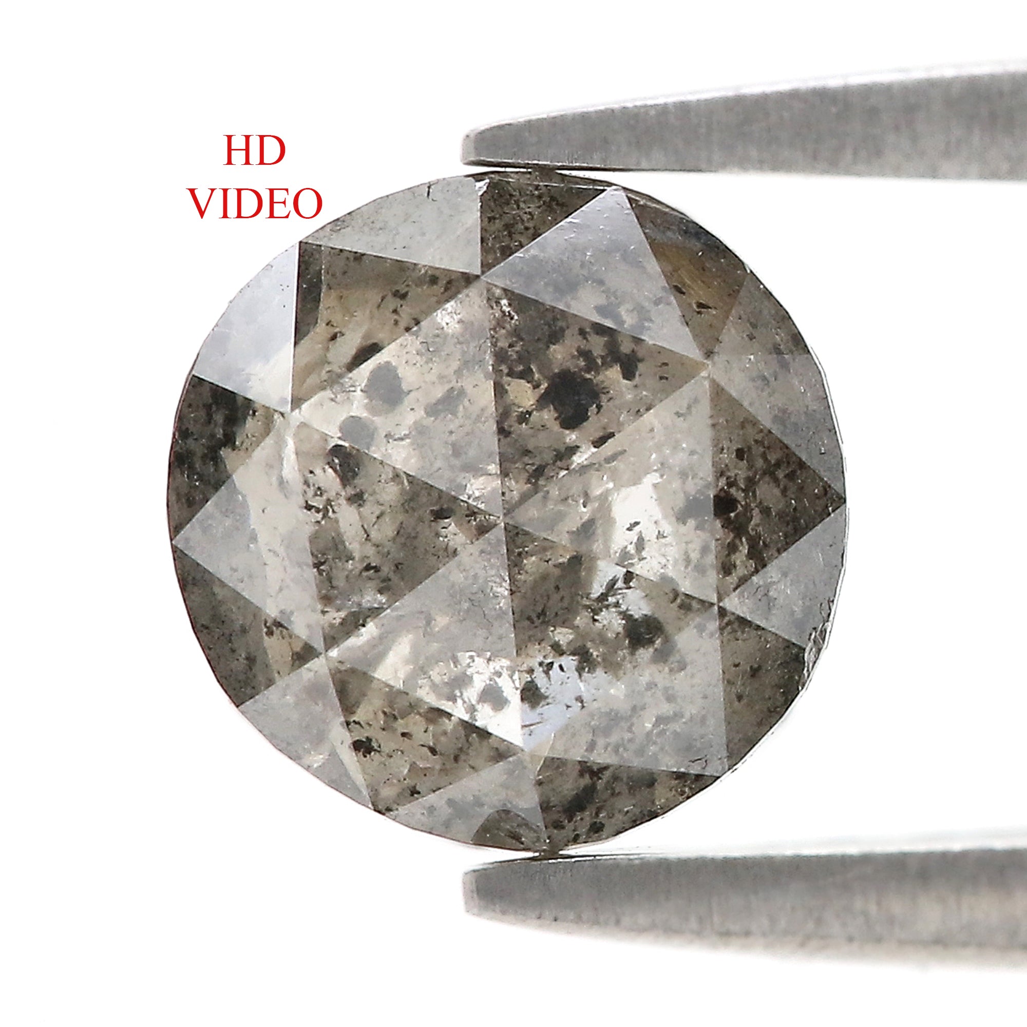 Natural Round Salt and Pepper Diamond 1.83 CT Loose Round Rose Cut Black Grey Stone 7.80 MM Rustic Diamond For Custom Engagement Ring L3682