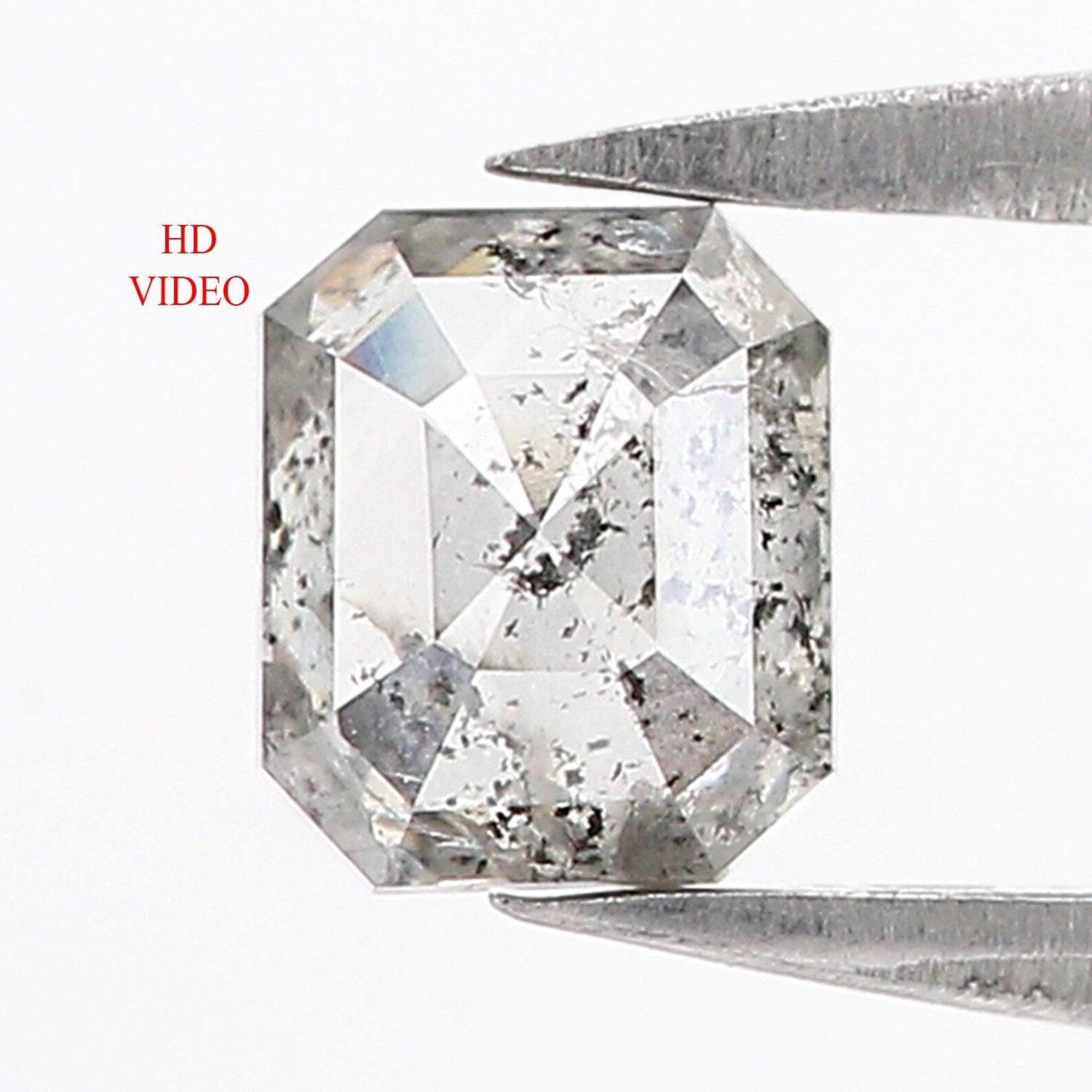 0.79 CT Natural Loose Emerald Shape Diamond Salt And Pepper Emerald Cut Diamond 5.50 MM Black Grey Color Emerald Rose Cut Diamond QN8837