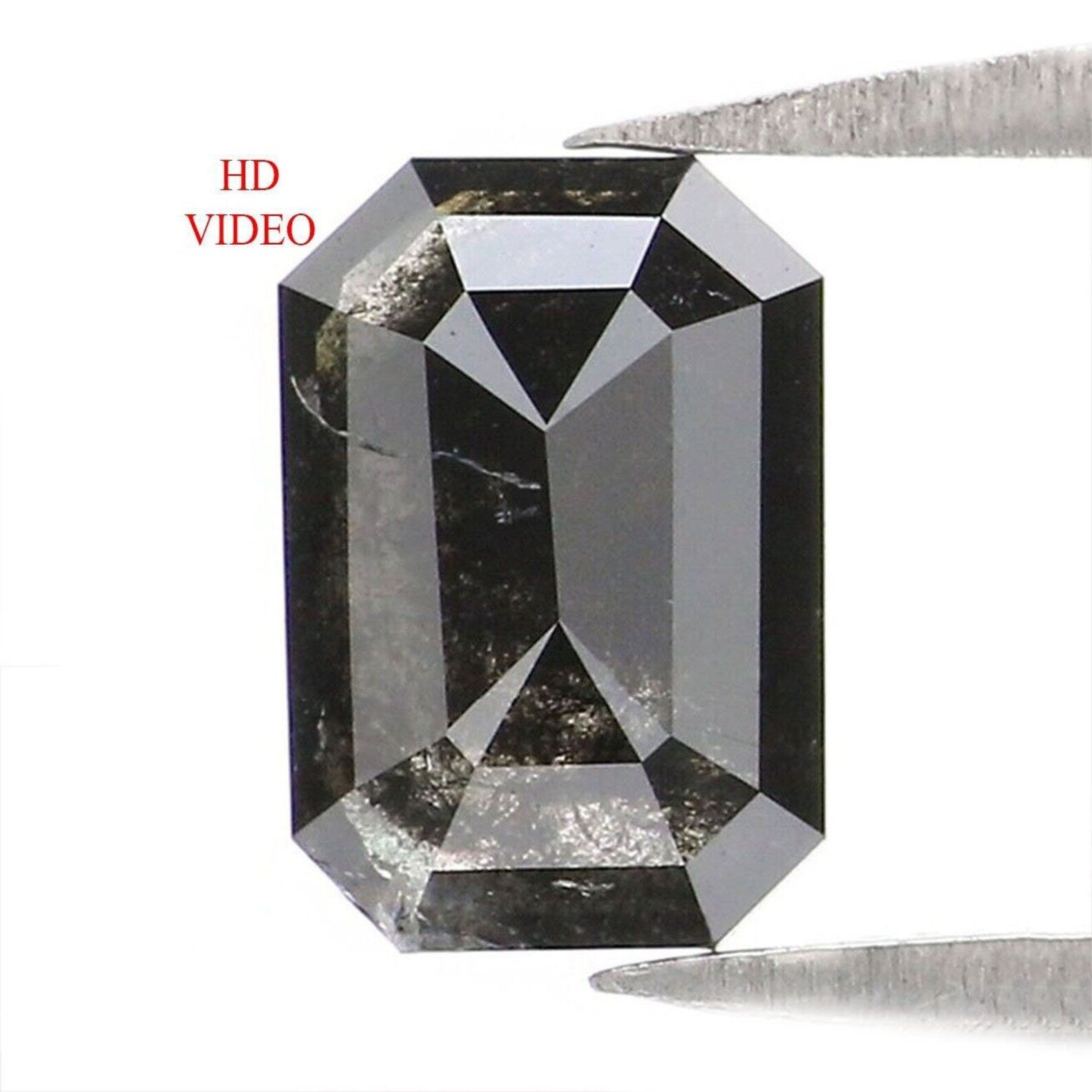 0.71 Ct Natural Loose Emerald Shape Diamond Salt And Pepper Emerald Diamond 6.85 MM Natural Black Grey Color Emerald Rose Cut Diamond NQ2071
