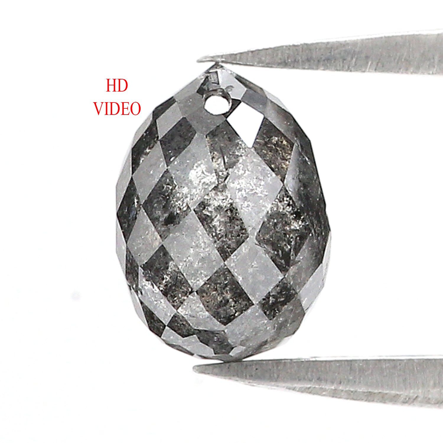 2.48 CT Natural Loose Briolette Cut Diamond Salt And Pepper Drop Diamond 8.10 MM Natural Loose Black Grey Color Drop Rose Cut Diamond QL5682
