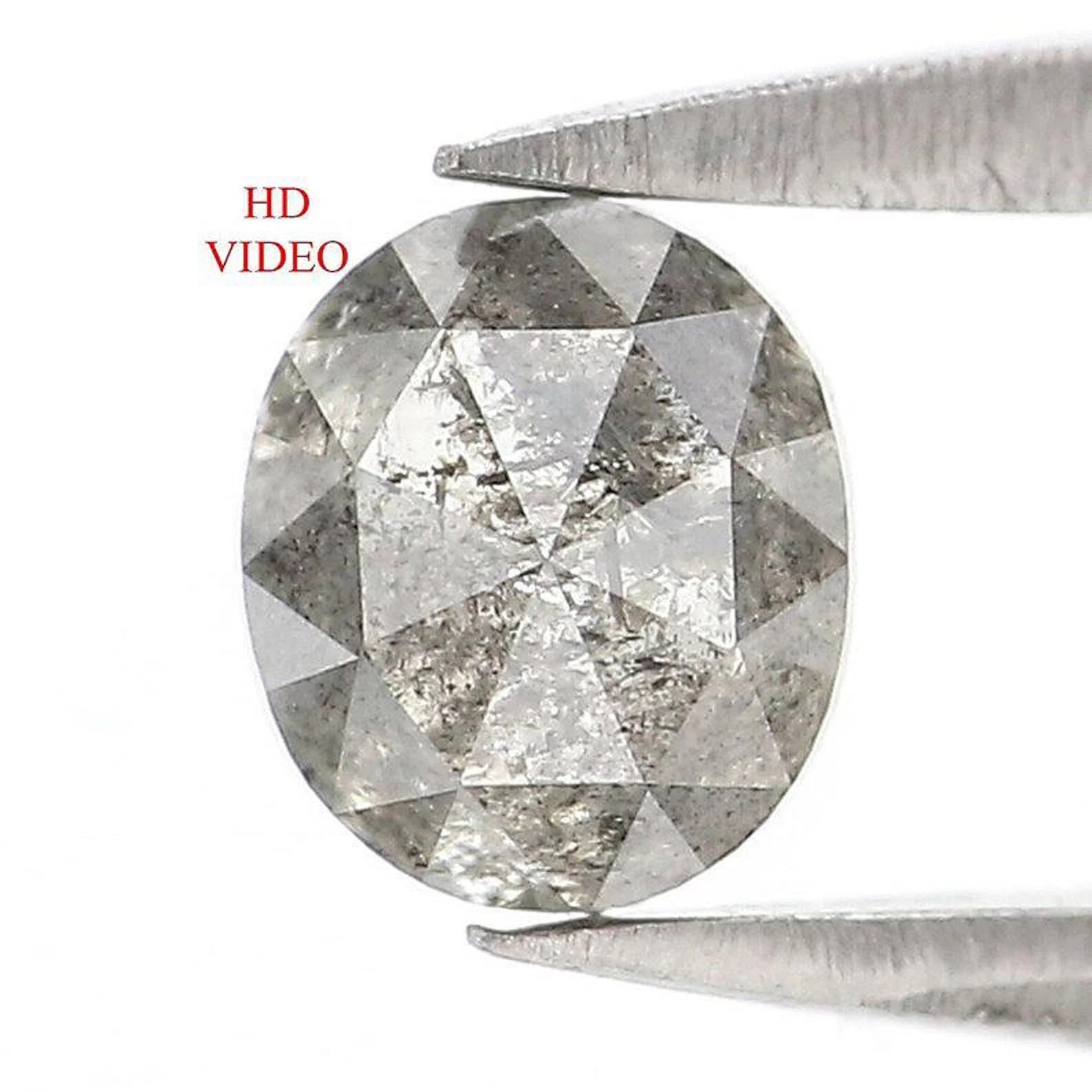 0.62 CT Natural Loose Oval Shape Diamond Salt And Pepper Oval Diamond 5.15 MM Natural Loose Black Grey Color Oval Rose Cut Diamond NQ9264