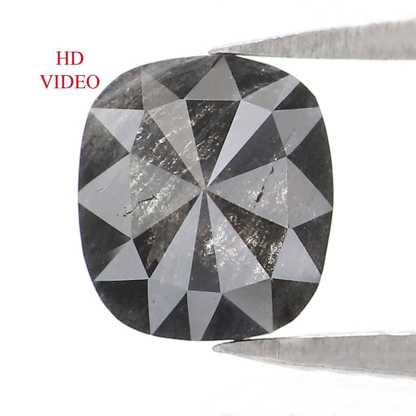 1.24 CT Natural Loose Cushion Diamond Salt And Pepper Diamond 6.70 MM Natural Loose Black Grey Diamond Cushion Rose Cut Diamond NQ9036