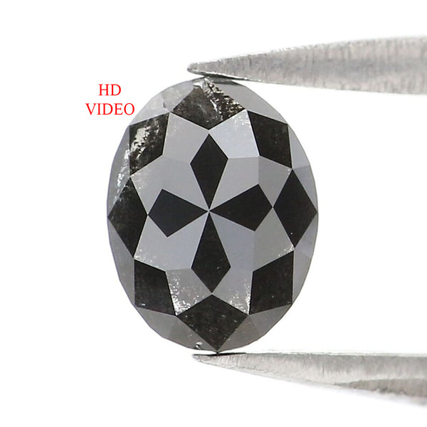 Natural Loose Oval Salt And Pepper Diamond Black Grey Color 0.43 CT 5.64 MM Oval Shape Rose Cut Diamond KR2582