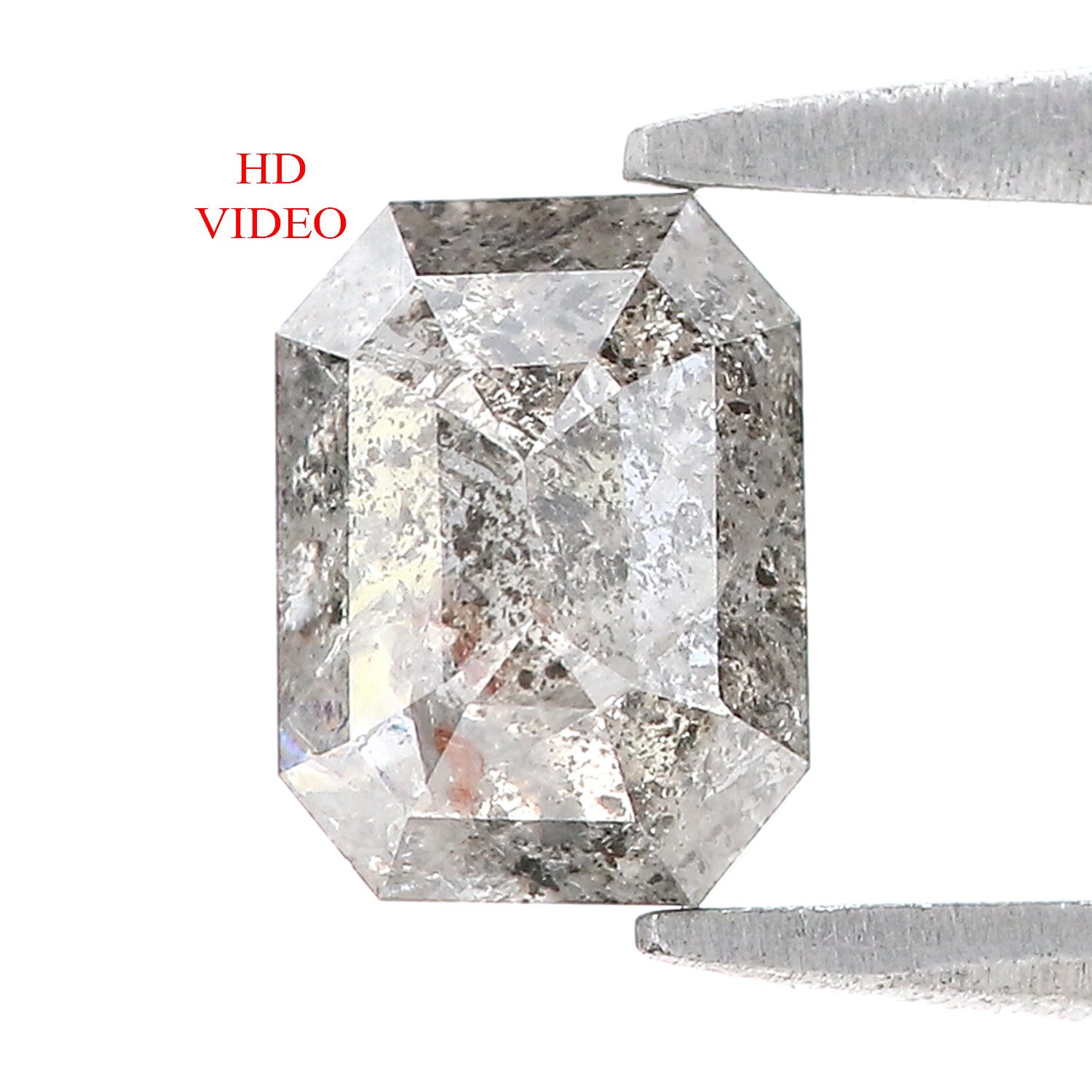 0.95 CT Natural Loose Emerald Shape Diamond Salt And Pepper Emerald Shape Diamond 6.65 MM Black Grey Color Emerald Rose Cut Diamond LQ2017