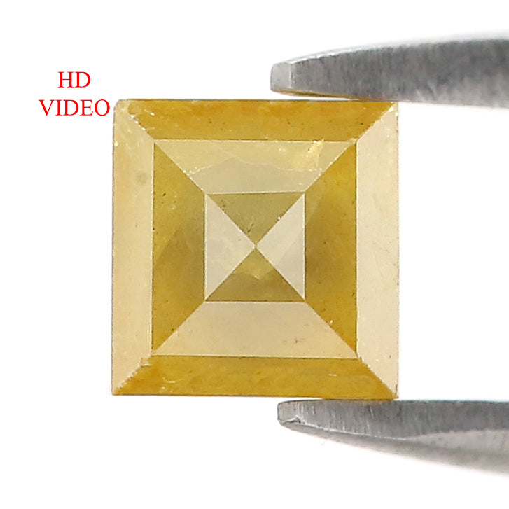 Natural Square Yellow Diamond 1.08 CT Loose Rose Cut Yellow Stone 5.00 MM Rustic Diamond Square Diamond For Custom Engagement Ring L3638