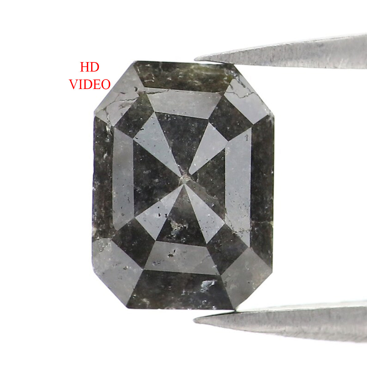 1.40 CT Natural Loose Emerald Shape Diamond Salt And Pepper Emerald Diamond 8.00 MM Natural Black Grey Color Emerald Rose Cut Diamond LQ7127