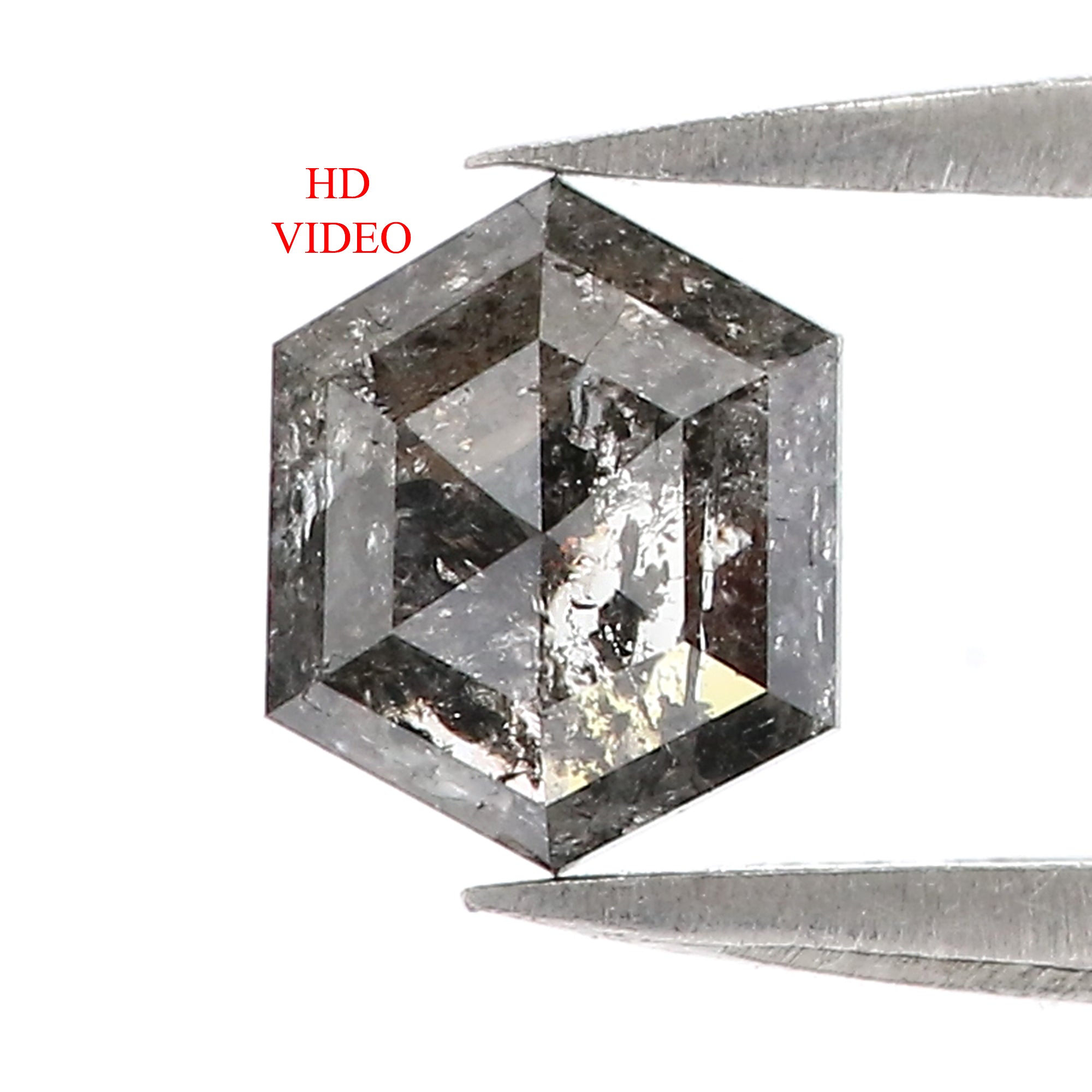 0.88 CT Natural Loose Hexagon Shape Diamond Salt and Pepper Hexagon Cut Diamond 6.80 MM Black Grey Color Hexagon Rose Cut Diamond QL9968