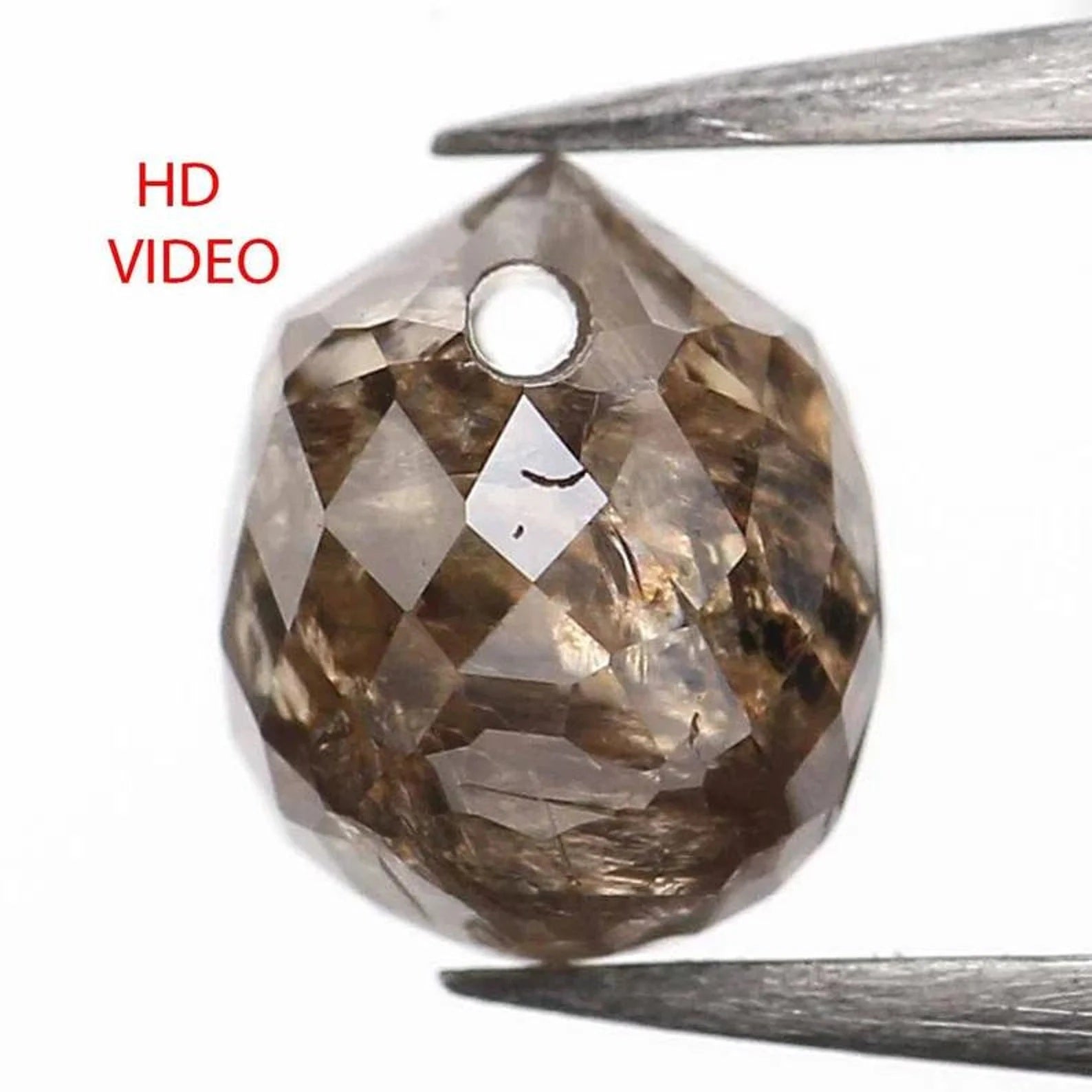 0.62 CT Natural Loose Briolette Shape Diamond Brown Color Drop Cut Diamond 4.70 MM Natural Brown Color Briolette Rose Cut Diamond NQ681