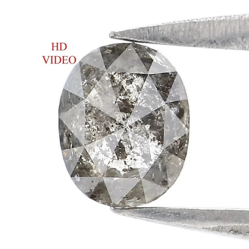 0.52 Ct Natural Loose Oval Shape Diamond Salt And Pepper Oval Cut Diamond 5.30 MM Natural Black Grey Color Oval Rose Cut Diamond NQ9258