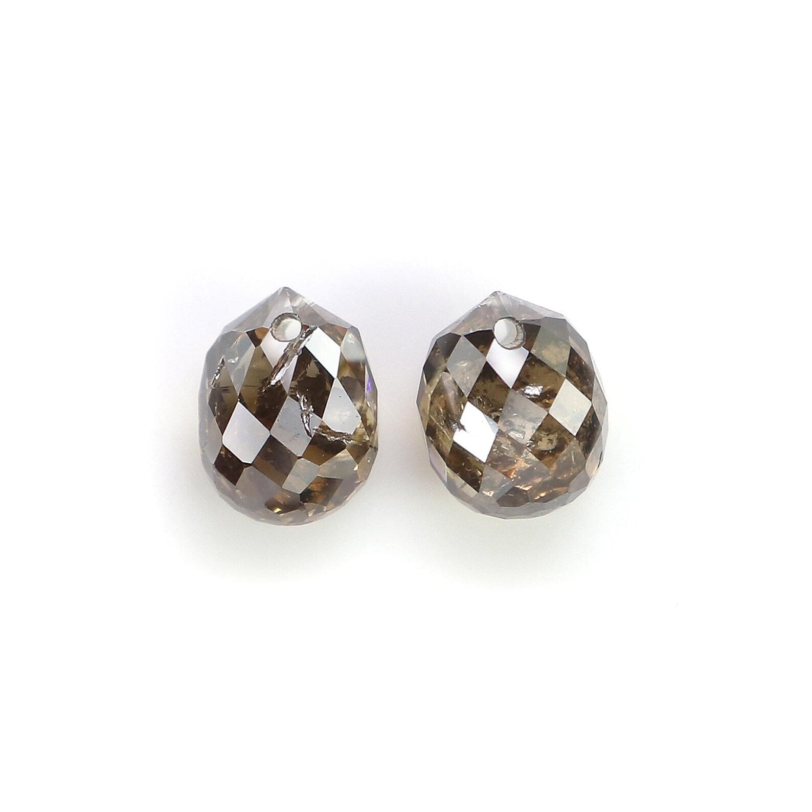 1.31 CT Natural Loose Drop Shape Pair Diamond Brown Color briolette Diamond 4.75 MM Natural Diamond Brown Color Drop Rose Cut Diamond NQ856