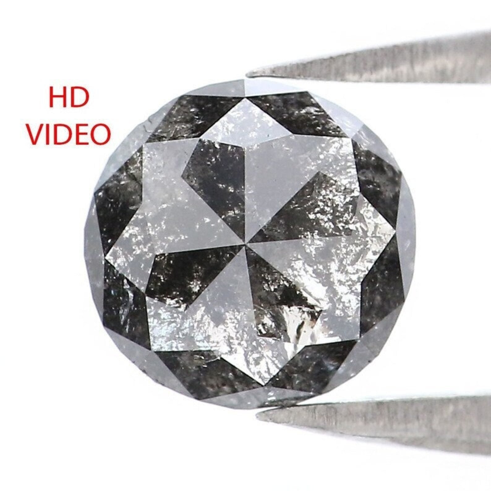 0.85 CT Natural Loose Round Rose Cut Diamond Salt And Pepper Round Cut Diamond 6.40 MM Natural Black Grey Color Round Shape Diamond NQ2021