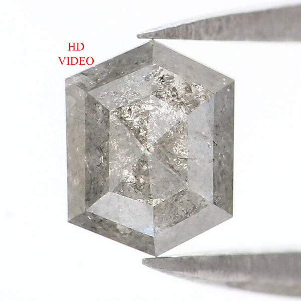 Natural Loose Hexagon Salt And Pepper Diamond Grey Color 0.64 CT 5.75 MM Hexagon Shape Rose Cut Diamond L809