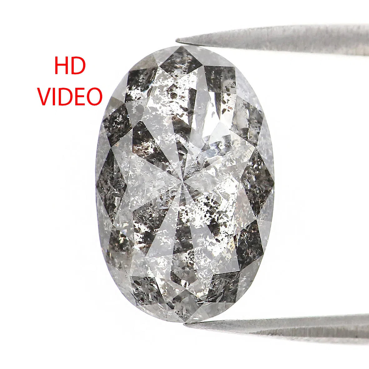 Natural Loose Oval Salt And Pepper Black Grey Color Diamond 4.30 CT 12.72 MM Oval Shape Rose Cut Diamond KDL2429