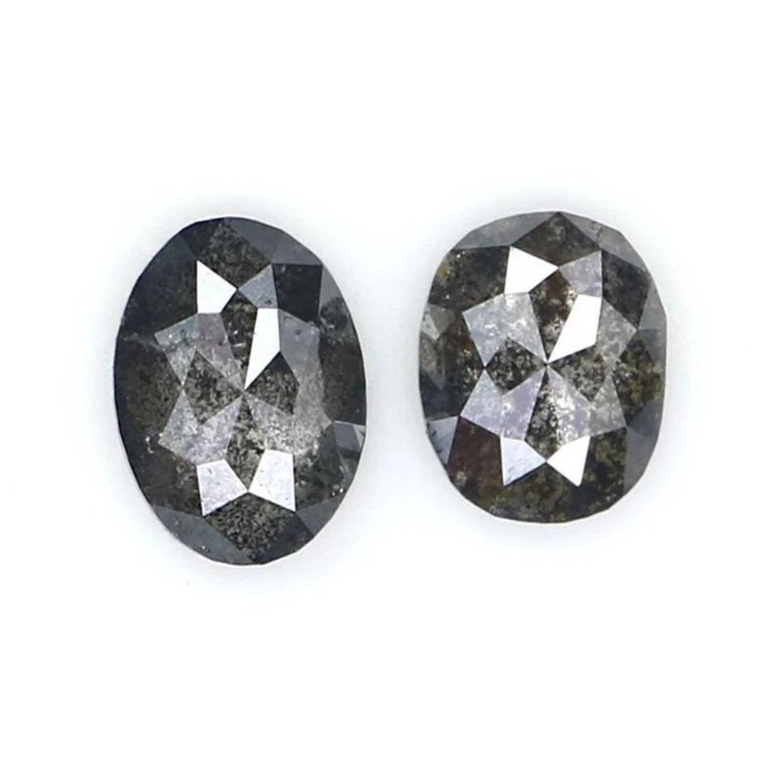 0.53 CT Natural Loose Oval Cut Pair Diamond Salt And Pepper Oval Shape Diamond 4.65 MM Natural Black Grey Color Oval Rose Cut Diamond NQ2107