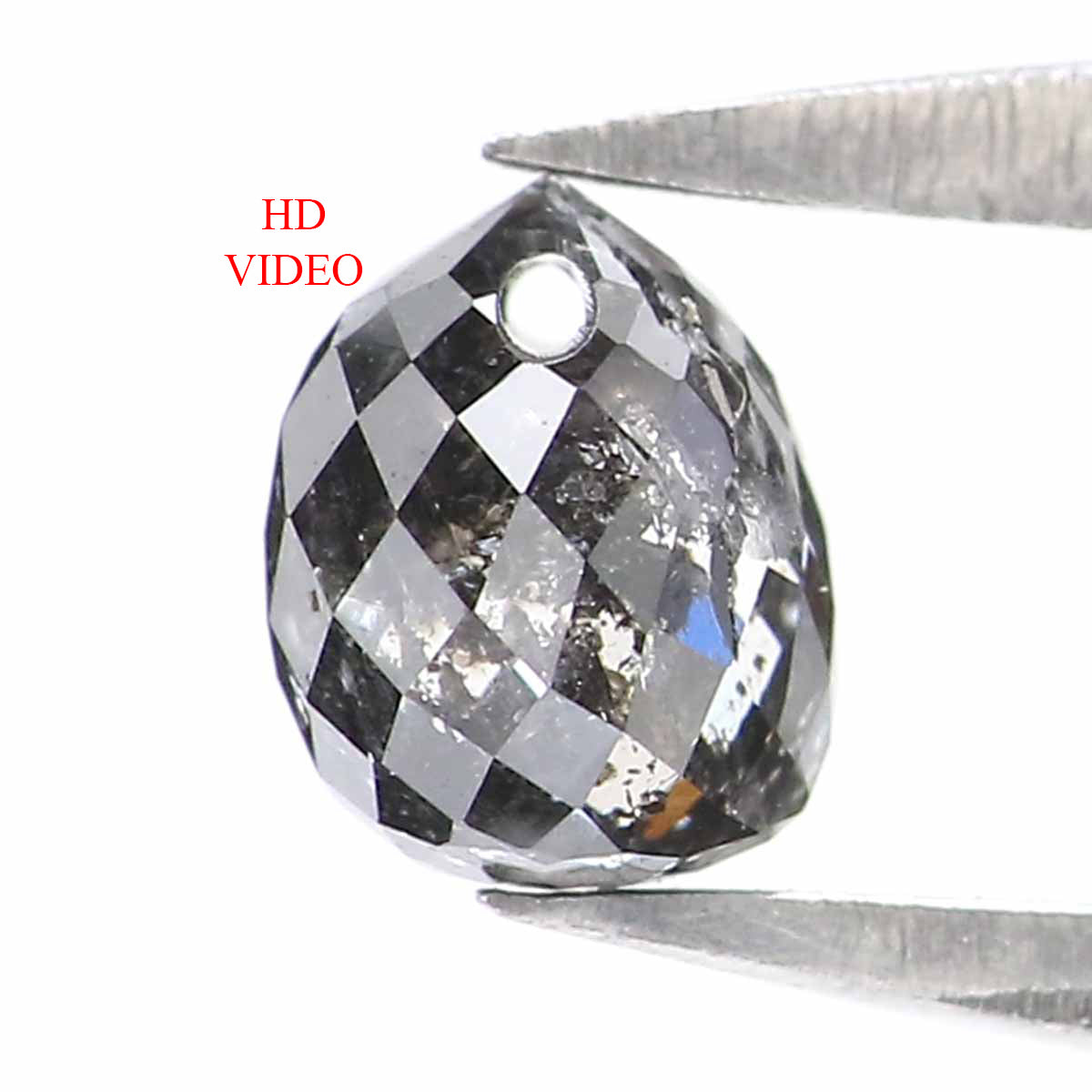 0.56 CT Natural Loose Briolette Shape Diamond Salt And Pepper Drop Cut Diamond 4.60 MM Natural Black Grey Color Drop Rose Cut Diamond LQ5679