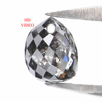 Natural Loose Briolette Salt And Pepper Black Grey Color Diamond 0.56 CT 4.60 MM Drop Shape Rose Cut Diamond L5679