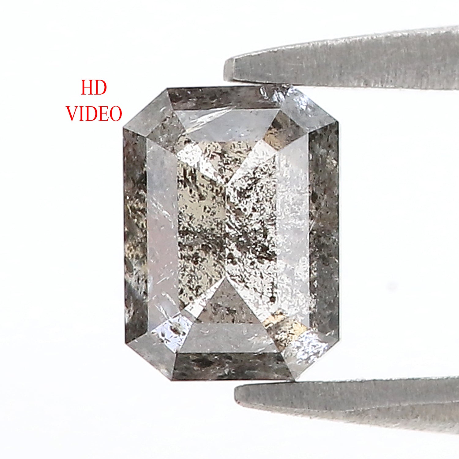 0.90 Ct Natural Loose Emerald Shape Diamond Salt And Pepper Emerald Diamond 6.30 MM Natural Black Grey Color Emerald Rose Cut Diamond N2627