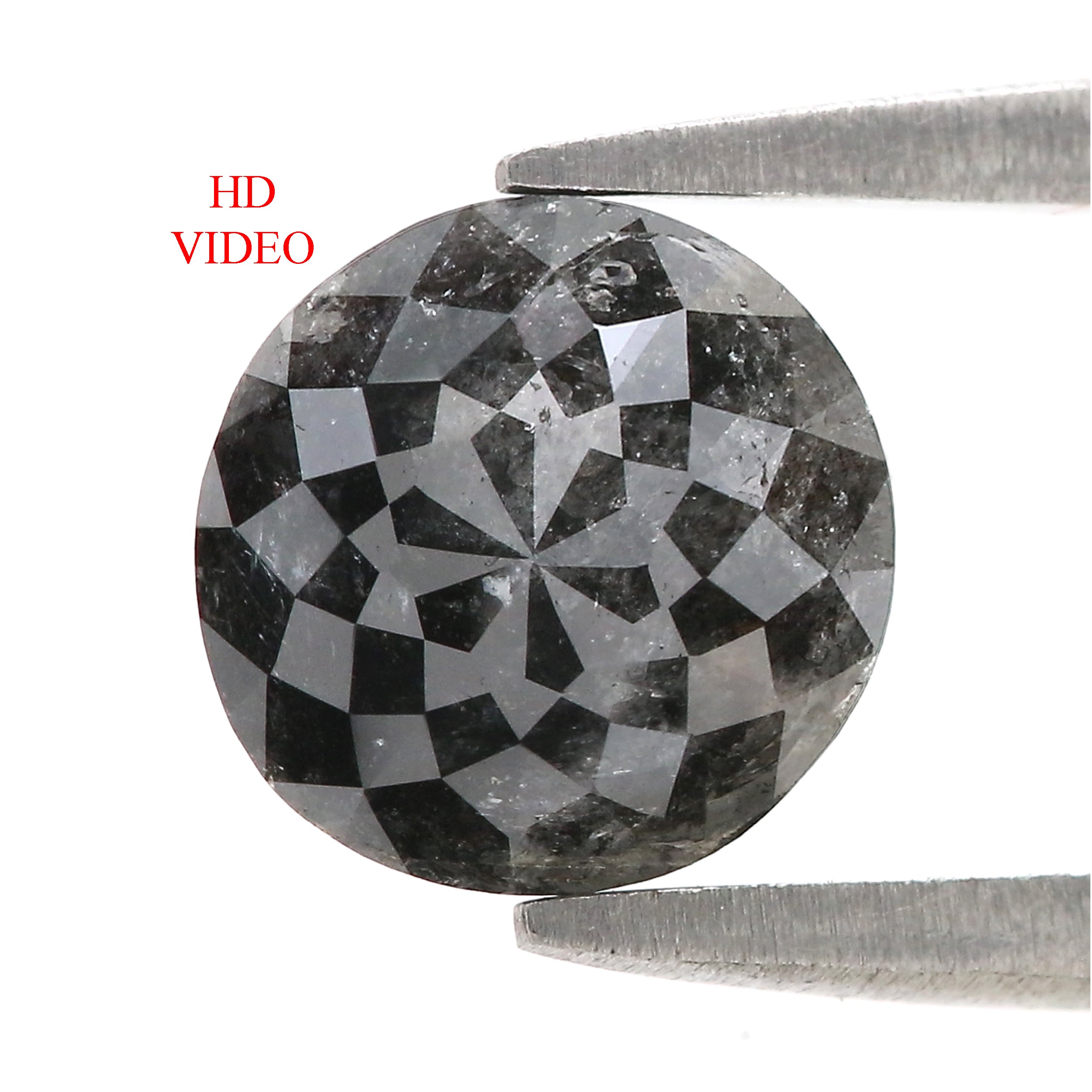 Natural Round Salt and Pepper Diamond 2.07 CT Loose Rose Cut Black Grey Stone 7.60 MM Rustic Diamond For Custom Engagement Ring L3684