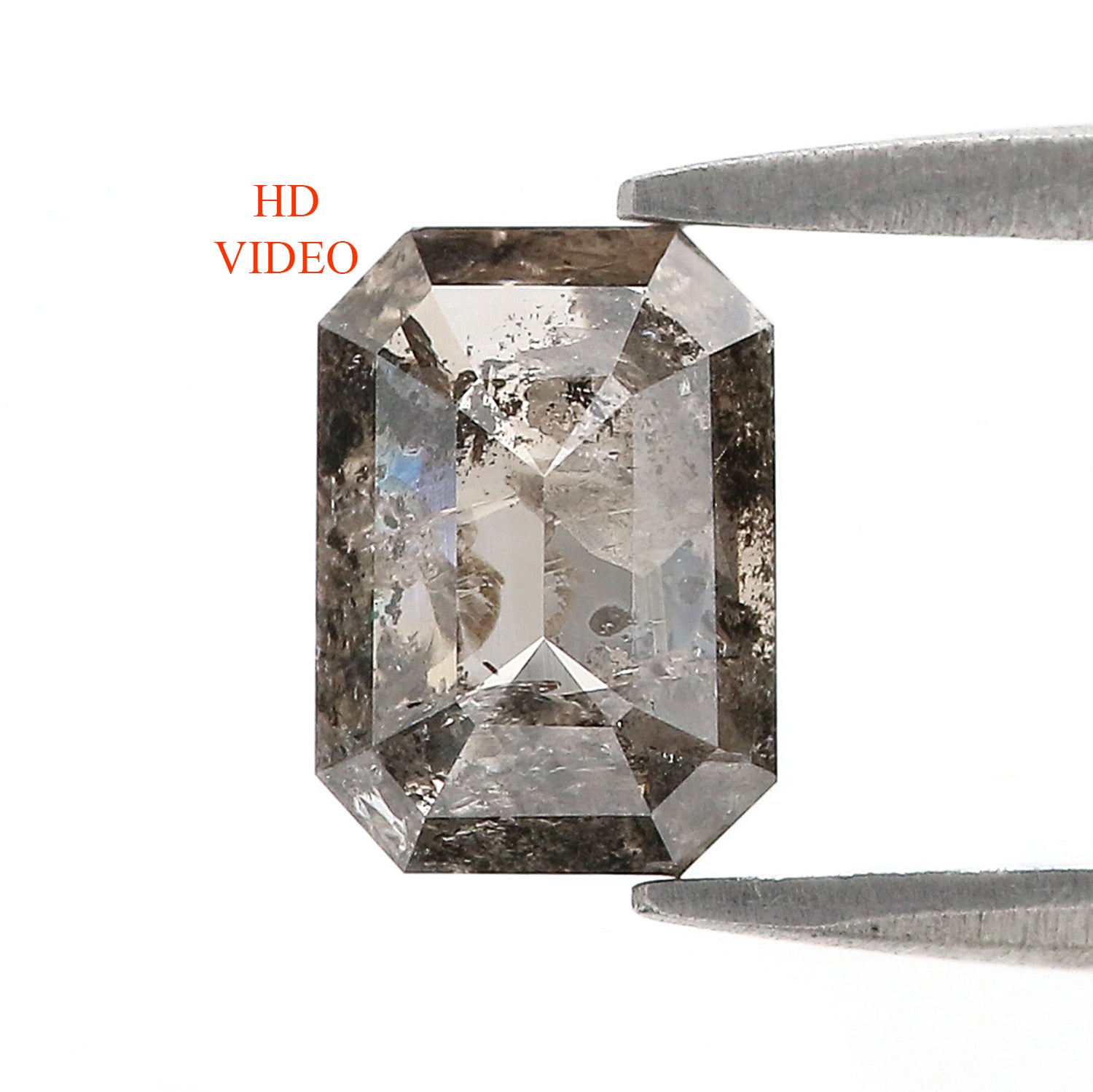 1.76 CT Natural Loose Emerald Shape Diamond Salt And Pepper Emerald Diamond 8.15 MM Natural Black Grey Color Emerald Rose Cut Diamond L3449