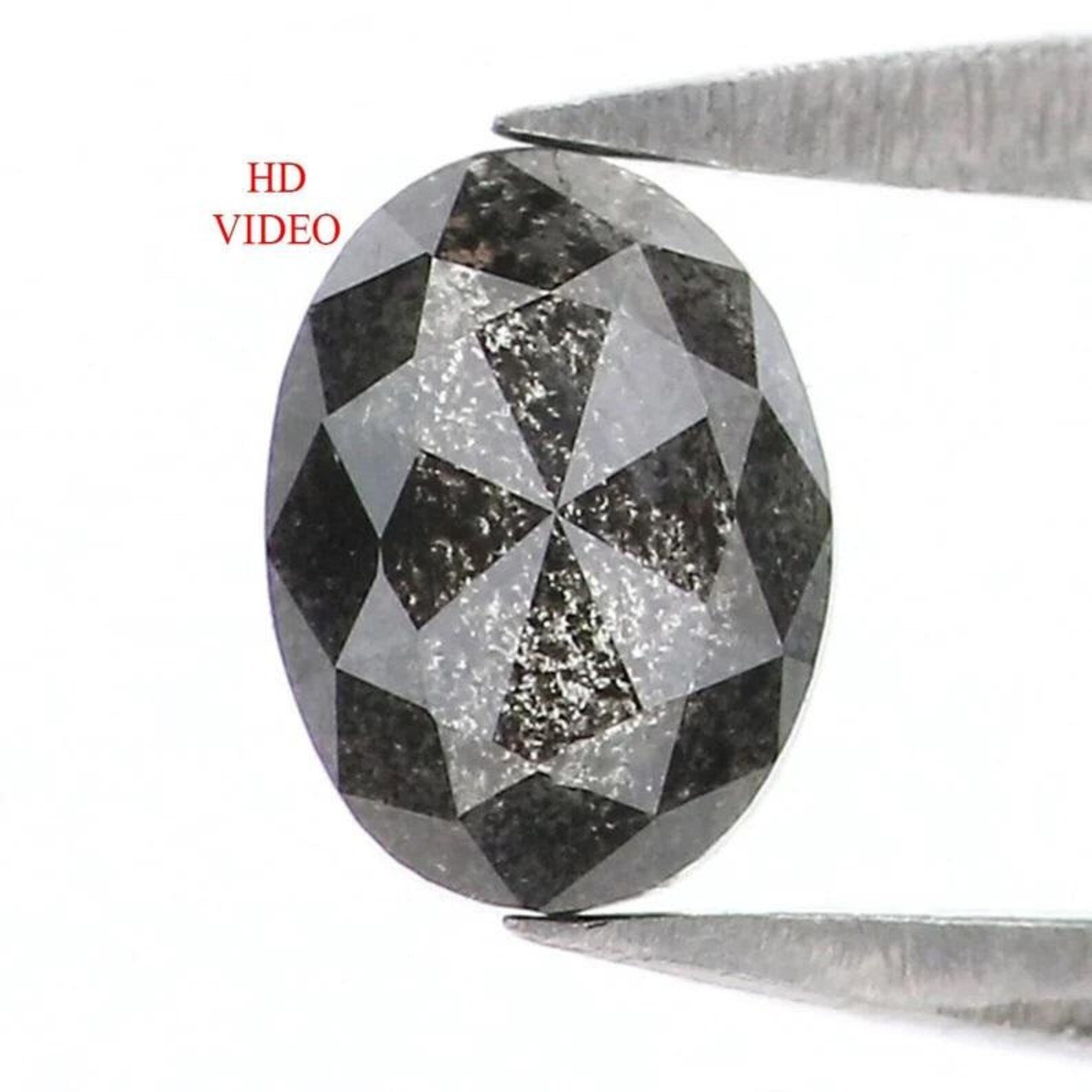 0.39 CT Natural Loose Oval Shape Diamond Salt And Pepper Oval Diamond 5.20 MM Natural Loose Black Grey Color Oval Rose Cut Diamond NQ2105