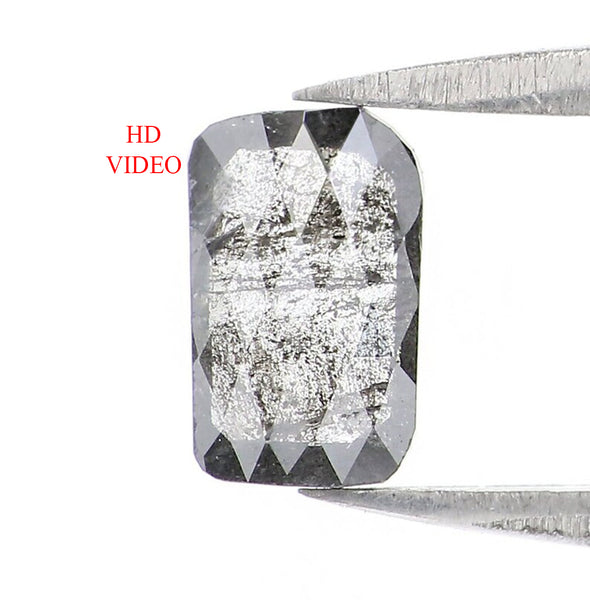 Natural Loose Emerald Salt And Pepper Diamond Black Grey Color 0.66 CT 6.95 MM Emerald Shape Rose Cut Diamond KR2430