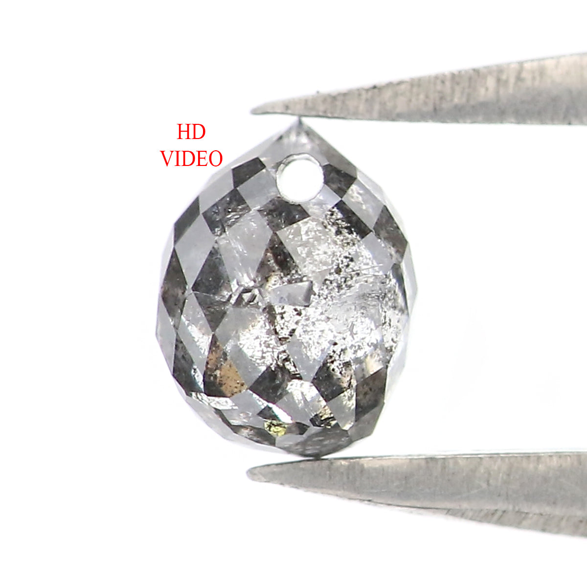 0.46 CT Natural Loose Briolette Cut Diamond Salt And Pepper Drop Diamond 4.60 MM Natural Loose Black Grey Color Drop Rose Cut Diamond LQ5636