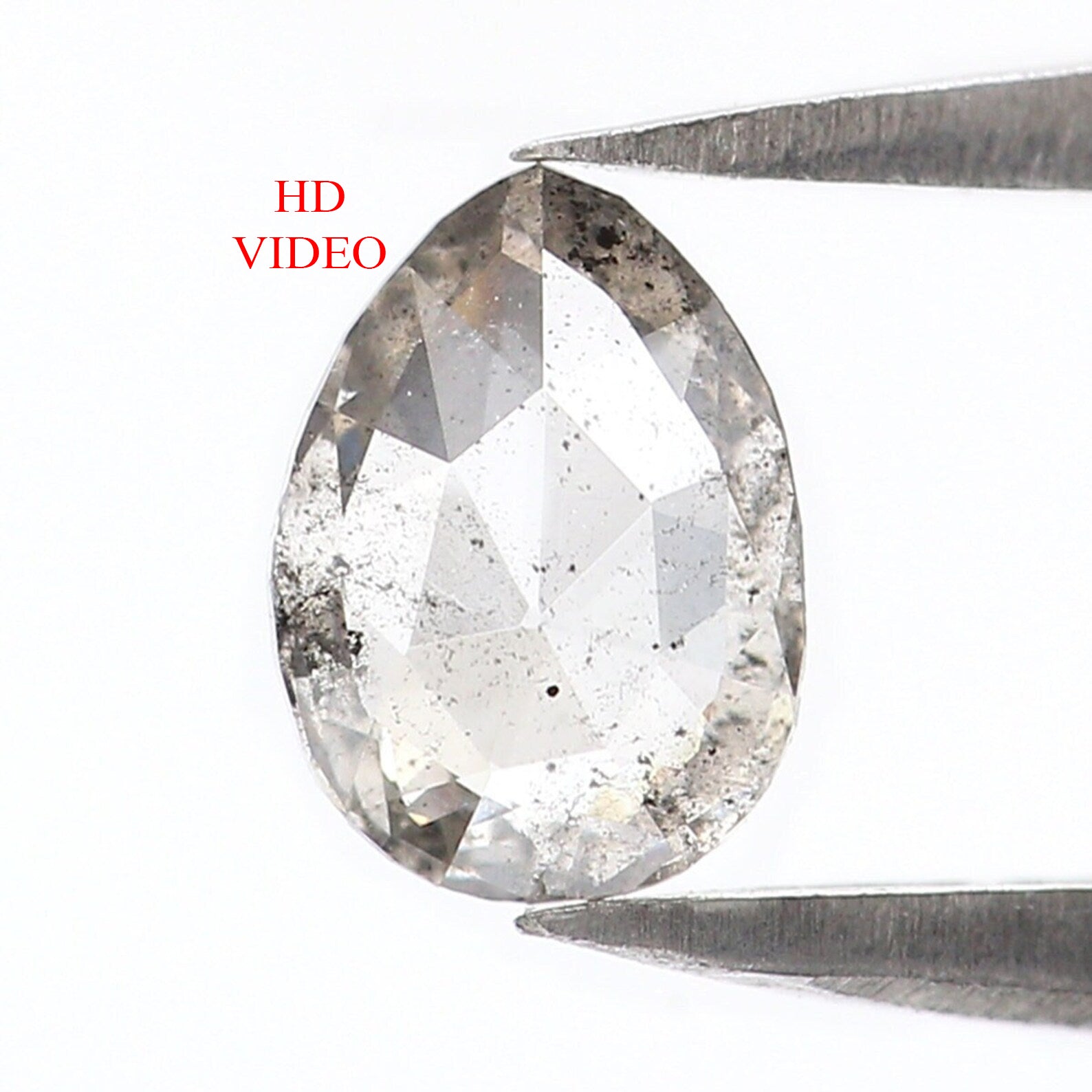 Natural Loose Pear Salt And Pepper Diamond Black Grey Color 0.43 CT 6.50 MM Pear Shape Rose Cut Diamond KR1846