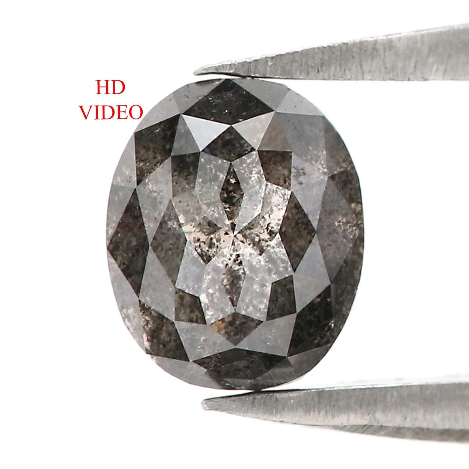 0.93 Ct Natural Loose Oval Shape Diamond Salt and Pepper Oval Diamond 6.05 MM Natural Diamond Black Grey Color Oval Rose Cut Diamond QN2522