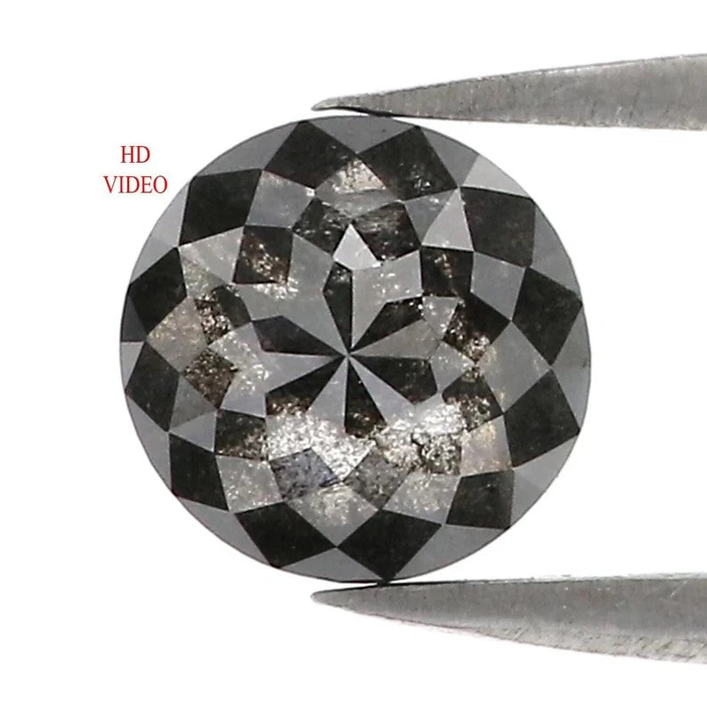 1.78 CT Natural Loose Round Rose Cut Diamond Salt And Pepper Round Shape Diamond 7.20 MM Natural Black Grey Color Rose Cut Diamond QN9666