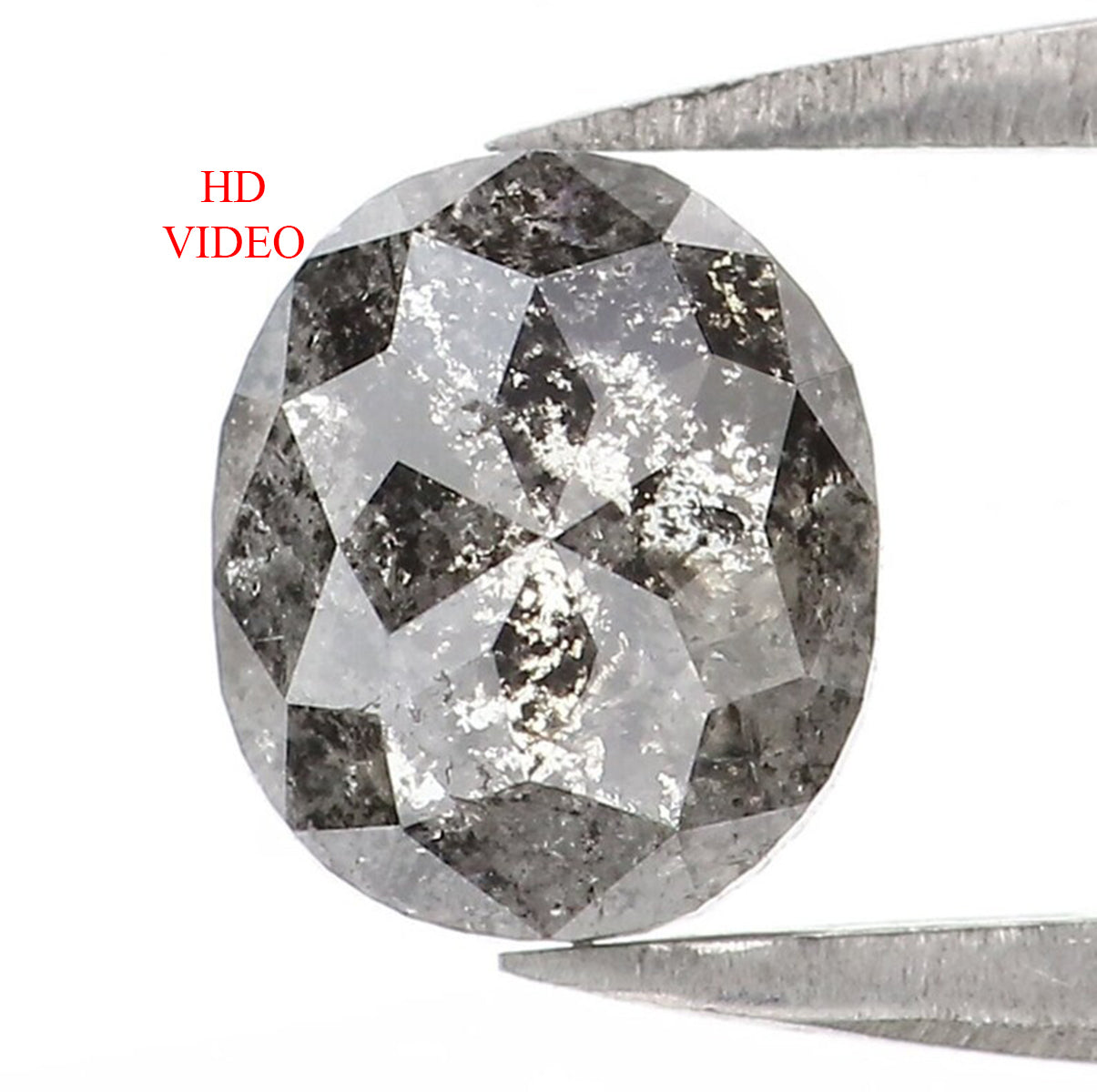 Natural Loose Oval Salt And Pepper Diamond Black Grey Color 0.96 CT 6.40 MM Oval Shape Rose Cut Diamond L1328